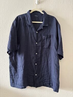 Piombo Pure Linen Mens Shirt Dize XXL Blue Short Sleeve Coastal Vacation Cruise